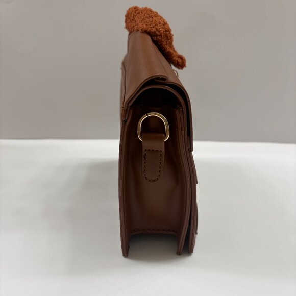 Leather Jacket Shaped Crossbody Bag/ Faux Fur & Leather Coat Purse - Brown NWT - Picture 6 of 9